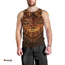 Custom Wallabies Rugby Men Tank Top Polynesian and Aboriginal Special Orange Version