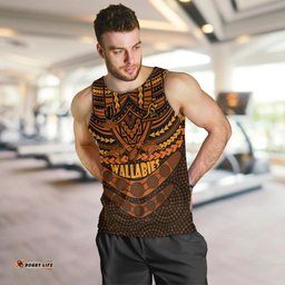 Custom Wallabies Rugby Men Tank Top Polynesian and Aboriginal Special Orange Version