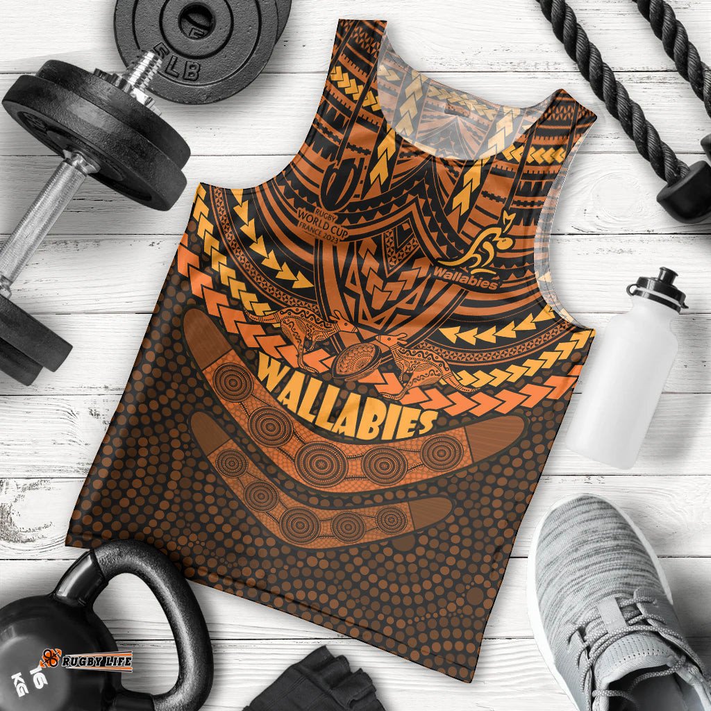 Custom Wallabies Rugby Men Tank Top Polynesian and Aboriginal Special Orange Version