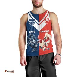 Personalised Swans And Cats Football Men Tank Top Sydney Mix Geelong Sporty Version