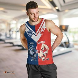 Personalised Swans And Cats Football Men Tank Top Sydney Mix Geelong Sporty Version