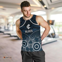Personalised Carlton Football Men Tank Top Blues Aboriginal Mix Polynesian Pattern