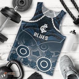 Personalised Carlton Football Men Tank Top Blues Aboriginal Mix Polynesian Pattern