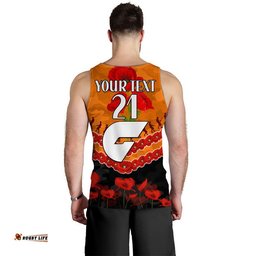 (Custom Personalised) GWS Giants Football ANZAC Men Tank Top Lest We Forget