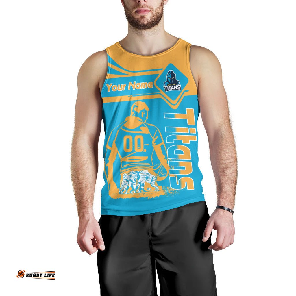 Gold Coast Titans Tank Top Personalized Pentagon Style- NRL