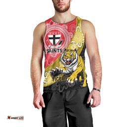 Personalised Richmond And St Kilda Football Men Tank Top Tigers Saints Together Aboriginal Art