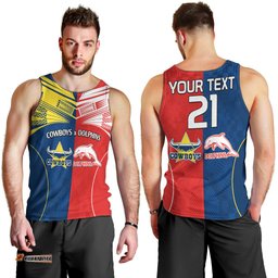 (Custom Text And Number) NRL Half Dolphins and Half Cowboys Rugby Men Tank Top Sporty Style