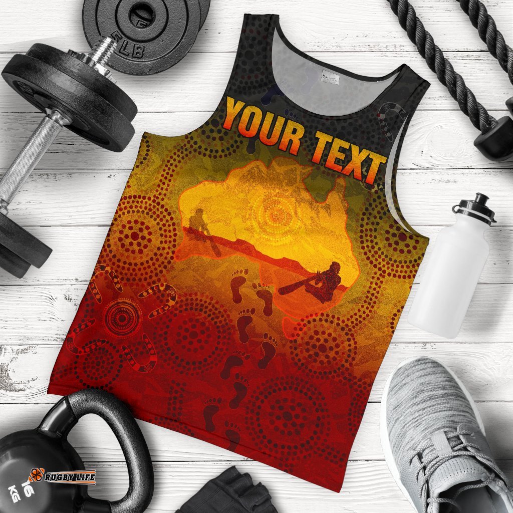 Custom Aboriginal Men's Tank Top, Australian Map with  Indigenous Color