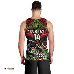Personalised Panthers Rugby Men Tank Top Penrith 1966 Aboriginal Mix Polynesian Pattern