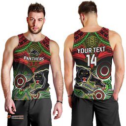 Personalised Panthers Rugby Men Tank Top Penrith 1966 Aboriginal Mix Polynesian Pattern
