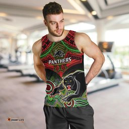 Personalised Panthers Rugby Men Tank Top Penrith 1966 Aboriginal Mix Polynesian Pattern