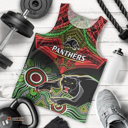 Personalised Panthers Rugby Men Tank Top Penrith 1966 Aboriginal Mix Polynesian Pattern