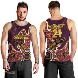 (Custom Text and Number) Queensland Rugby Men Tank Top State of Origin Go Maroons Indigenous Tribal