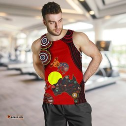 1stAustrailia Aboriginal Men's Tank Top, Animal Dot Painting