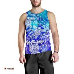 Aboriginal Men's Tank Top - Sea Turtle With Indigenous Patterns (Blue)