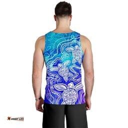 Aboriginal Men's Tank Top - Sea Turtle With Indigenous Patterns (Blue)
