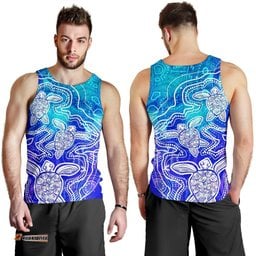 Aboriginal Men's Tank Top - Sea Turtle With Indigenous Patterns (Blue)