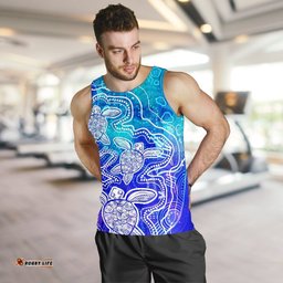 Aboriginal Men's Tank Top - Sea Turtle With Indigenous Patterns (Blue)