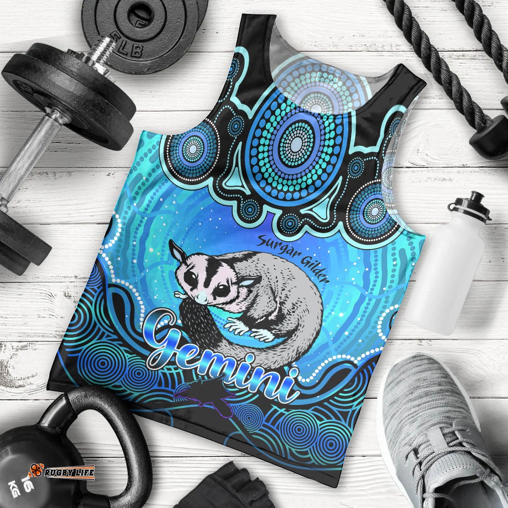 Personalised Australia Gemini Sugar Gilder Zodiac Men Tank Top Auz Astrology Aboriginal - Aqua