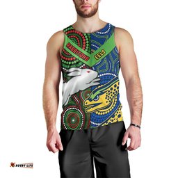 (Custom Text And Number) Rabbitohs Mix Eels Rugby Men Tank Top Souths And Parra Indigenous