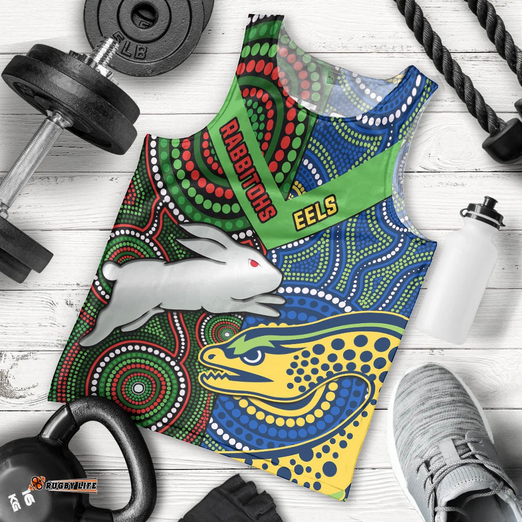 (Custom Text And Number) Rabbitohs Mix Eels Rugby Men Tank Top Souths And Parra Indigenous