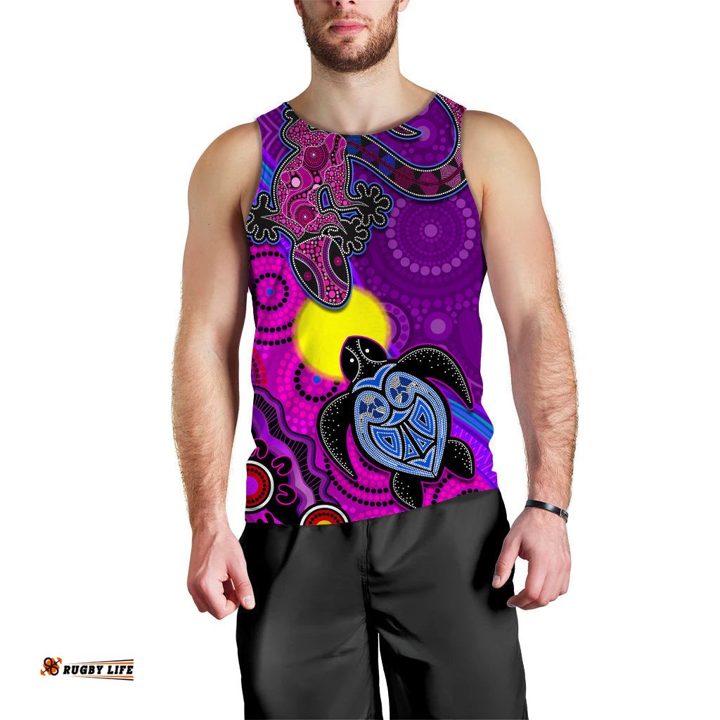 (Custom Personalised) Australia Lizard and Turtle Men Tank Top Aboriginal Art Beautiful Life