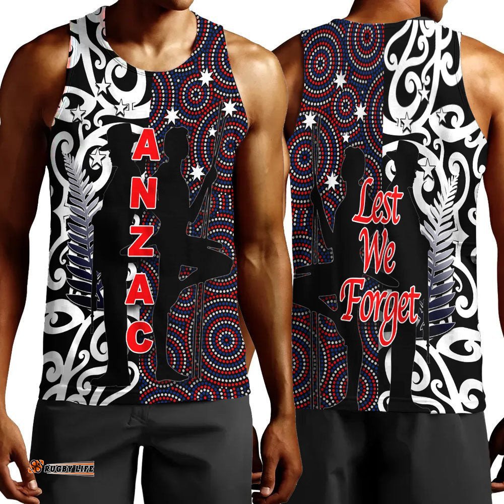 Vibe Hoodie Clothing - Anzac Day Kangaroo Aboriginal & Kiwi Maori Men Tank Top