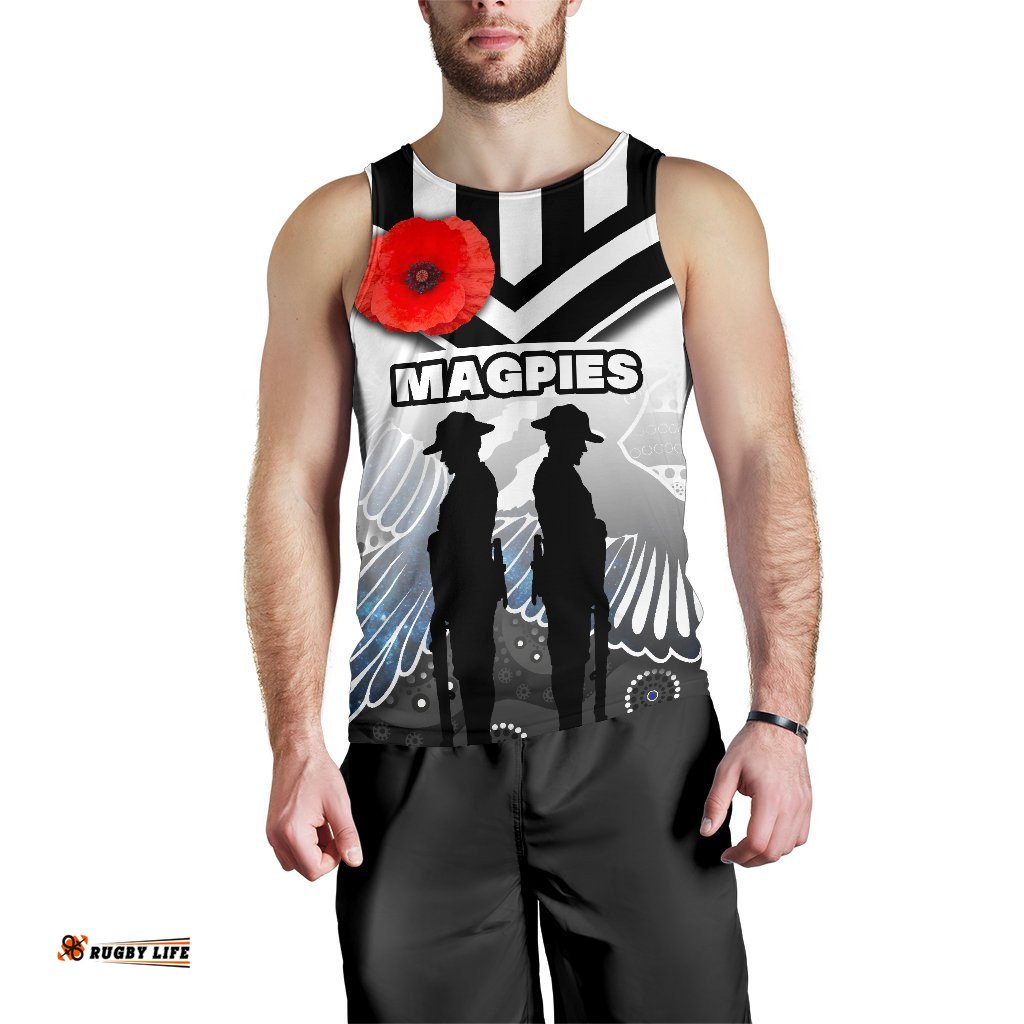 Magpies Men's Tank Top Collingwood Anzac Day Special Version