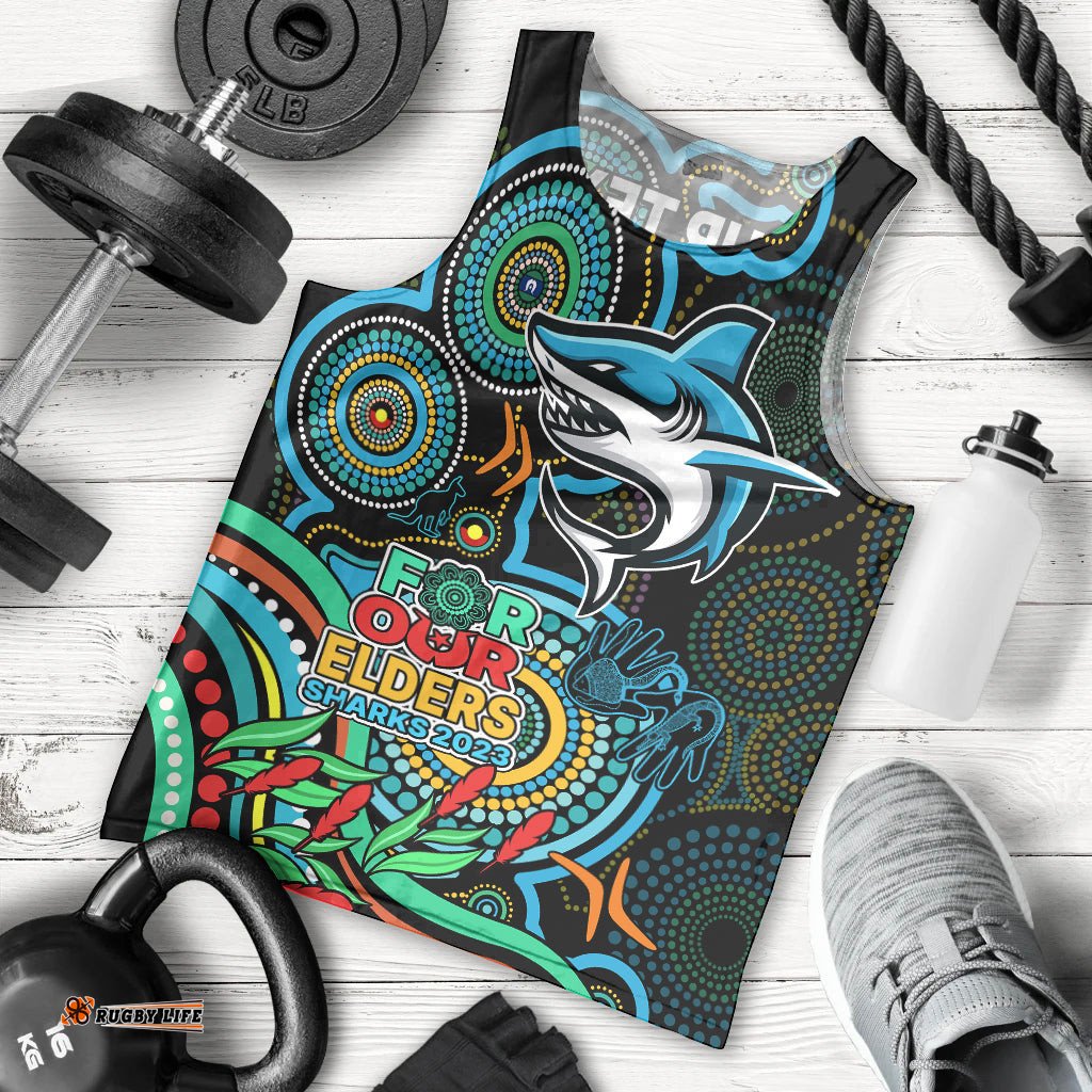 Custom Sharks Rugby Aboriginal Art Men Tank Top NAIDOC Indigenous Tribal
