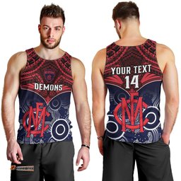 Personalised Melbourne Football Men Tank Top Go Demons Aboriginal Mix Polynesian Pattern