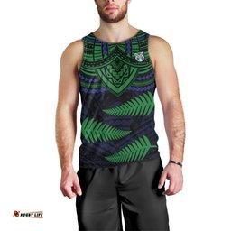 Custom Warriors Rugby Men Tank Top Aotearoa Fern Polynesian Pattern