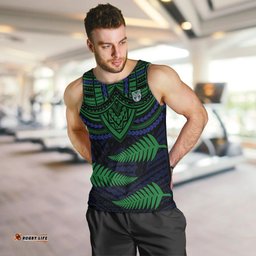 Custom Warriors Rugby Men Tank Top Aotearoa Fern Polynesian Pattern