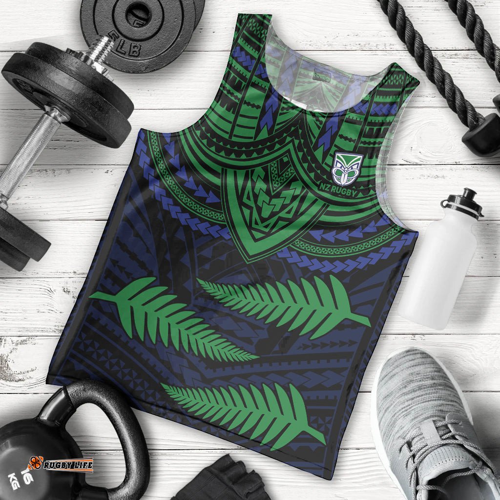 Custom Warriors Rugby Men Tank Top Aotearoa Fern Polynesian Pattern