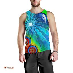 Men's Tank Top - Torres Strait Islanders Flag with Aboriginal Patterns Mens Tank