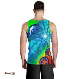 Men's Tank Top - Torres Strait Islanders Flag with Aboriginal Patterns Mens Tank