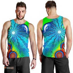 Men's Tank Top - Torres Strait Islanders Flag with Aboriginal Patterns Mens Tank