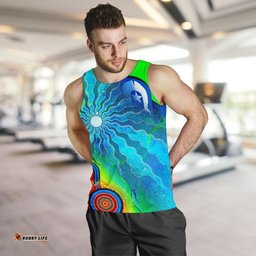 Men's Tank Top - Torres Strait Islanders Flag with Aboriginal Patterns Mens Tank