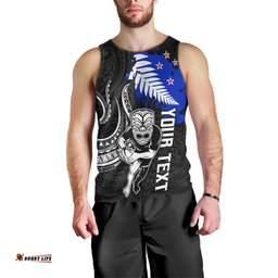 Personalised Aotearoa Rugby Men Tank Top All Black Maori Fern
