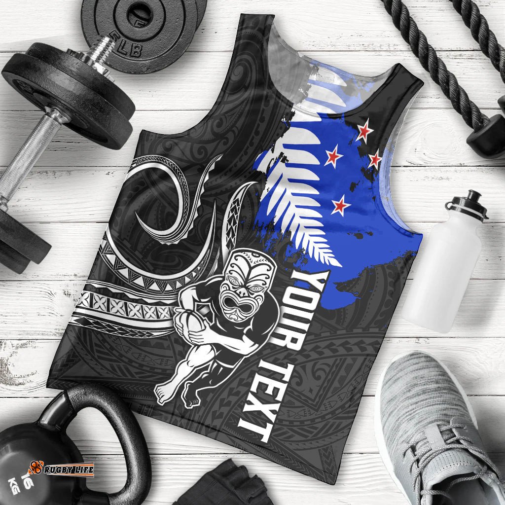 Personalised Aotearoa Rugby Men Tank Top All Black Maori Fern