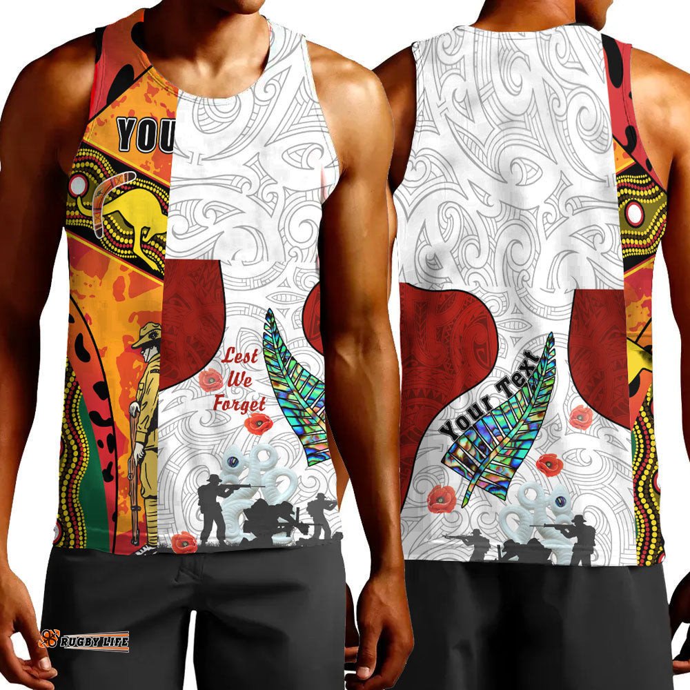 Vibe Hoodie Clothing - (Custom) New Zealand Anzac Fern & Maori Men Tank Top