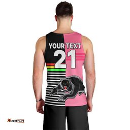 (Custom Text And Number) Penrith Panthers Rugby Men Tank Top Proud The Panthers Comeback Black and Pink