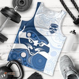 Personalised Geelong Football Men Tank Top Go Cats Indigenous Art