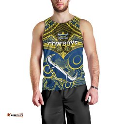Personalised Cowboys Rugby Men Tank Top Aboriginal Mix Polynesian Pattern