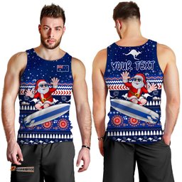 (Custom Personalised) Australia Christmas Men Tank Top Aussie Aboriginal Santa Claus is Surfing with Kangaroo