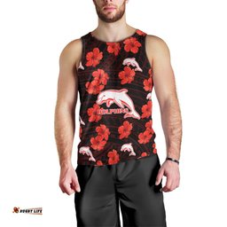 (Custom Text And Number) Dolphins Rugby Men Tank Top Polynesian Style With Hibiscus