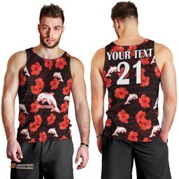 (Custom Text And Number) Dolphins Rugby Men Tank Top Polynesian Style With Hibiscus