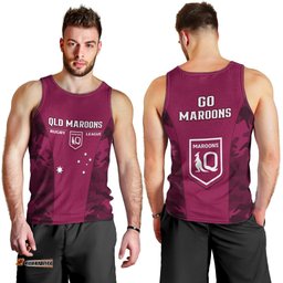 QLD Rugby Men Tank Top Go Maroons Camouflage Sporty Style