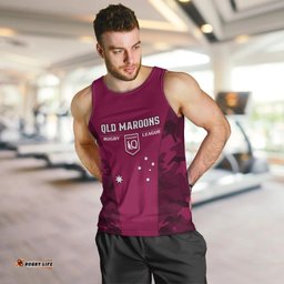 QLD Rugby Men Tank Top Go Maroons Camouflage Sporty Style