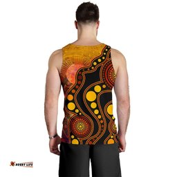Custom Text Aboriginal Men's Tank Top - Australia Indigenous Flag Circle Dot Painting Art (Golden)