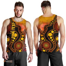 Custom Text Aboriginal Men's Tank Top - Australia Indigenous Flag Circle Dot Painting Art (Golden)